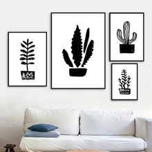 Wall Art Canvas Painting Print Cactus Small Leaves Plant Black White Nordic Posters And Prints Pictures Kids Room 2024 - buy cheap