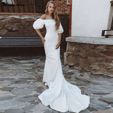 Magic Awn Off The Shoulder Mermaid Wedding Dresses Boho With Short Puffy Sleeves Satin Beach Wedding Party Gowns For Bridal Robe 2024 - buy cheap