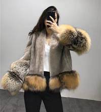 women real mink fur coat patchwork real red fox fur cuffs and lap winter warm short fur coat jacket 2024 - buy cheap
