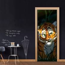 Pegatina de puerta creativa, cubierta de puerta de tigre de verano, pegatinas de pared, papel tapiz de cocina, renovación Mural, calcomanía, decoración del hogar 2024 - compra barato
