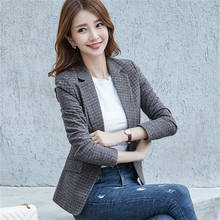2020 Spring Women Slim Office Lady Long Sleeve Plaid Blazer Notched Pockets Fashion Coat Single Button Female Tops Clothes D816 2024 - buy cheap