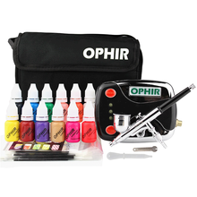 Ophir 12x unha tintas 0.3mm airbrush kit com compressor de ar 20 estênceis saco de maquiagem escova de limpeza da arte do prego Tools_OP-NA001 2024 - compre barato