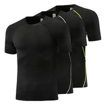 Футболка мужская Спортивная из спандекса, дышащая рубашка с коротким рукавом для бега, фитнеса, тренировок, компрессионный эластичный Топ для бега 2024 - купить недорого