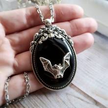 Punk Style Unisex Bat Necklace Obsidian Black Pendant Halloween Necklaces Holiday Gift 2024 - buy cheap