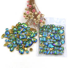 Sell at a Loss! 50pcs/Bag High Quality Mixed Shape Green AB Glass Crystal Sew On Gold Base Rhinestones Diy Clothing Accessories 2024 - buy cheap
