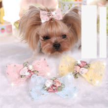 Pet Hair Bow Rhinestone Embroidery Lace Pet Dog Bows Pet Hair Bows Hair Clip Dog Bow Grooming Supplies 2024 - buy cheap