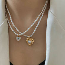 Collar de latón con colgante de corazón de perla Real de oro de 18K para mujer, joyería Punk, diseño de fiesta, cóctel, Ins, raro, Japón, Corea 2024 - compra barato