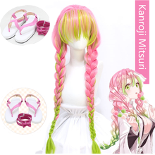 Demon Slayer Kanroji Mitsuri Cosplay Wig Kimetsu No Yaiba shoes Costume Long Pink Mixed Green Braid Party Hair + Free Wig Cap 2024 - buy cheap