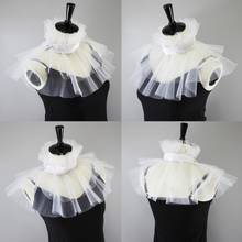 Women Victorian Mesh Ruffled Fake Stand Collar Layered Tulle Button Neck Ruff Clown Choker Shawl Wrap Cosplay Costume 2024 - buy cheap