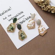 Brincos geométricos para mulheres elegantes, brincos pendurados de cristal irregular, estilo coreano, verde, branco, joias da moda, presente 2024 - compre barato