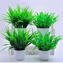 Artificial Grass Artificial Plants Bonsai Green Plants Leave Potted For Wedding Party Decoration Green Plant Flower Fake Bonsai 2024 - buy cheap