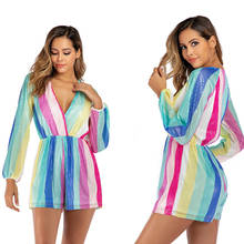2020 Elegant Jumpsuit Women Summer Rainbow Color Overall Women Deep V Neck With Slash Rompers Womens Jumpsuit Shorts Combinaison 2024 - buy cheap