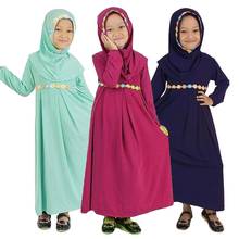 Hijab muçulmano Abaya Kaftan Árabe Crianças Menina Vestido Maxi Manga Longa Definir Criança Roupas Ramadã Islâmico Jilbab Moda Oriente médio 2024 - compre barato