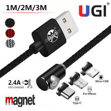 Магнитный зарядный кабель UGI 2A Bradied 1 м 2 м 3 м Micro USB Type-C IOS, шнур для быстрой зарядки для iPhone 7 8 11 XS Samsumg S8 S9 S10 2024 - купить недорого