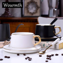 Wourmth estilo nórdico fosco xícara de café pires preto e branco luxo série ouro cerâmica café leite xícara chá dpoon drinkware presente 2024 - compre barato