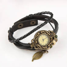 Relógio feminino retrô com pingente de folhas de árvore, pulseira de couro sintético multicamadas, joias decorativas 2024 - compre barato