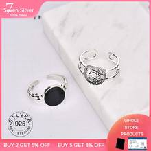 925 sterling silver rings for women black round vintage jelwery Multilayer open adjustable trendy Silver Jewelry Party Gifts 2024 - buy cheap