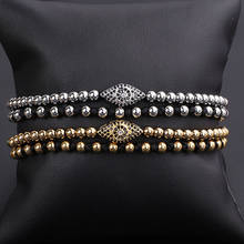 High Quality New Fashion Stainless Steel Beads CZ Pave Cute Eye Charm Braided Beaded Macrame Bracelet Women Men 2024 - buy cheap