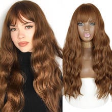 AZqueen Synthetic Long Water Wave Wigs With Bangs Natural Wavy Dark Brown Wig for Women Cosplay Wigs Heat Resistant Fiber Wigs 2024 - buy cheap