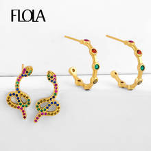 FLOLA CZ Crystal Snake Stud Earrings for Women Gold Cubic Zirconia Stud Earrings Rainbow Jewelry pendientes serpiente erss07 2024 - buy cheap
