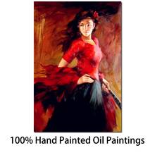 Bailaora-pintura al óleo de Flamenco 100%, arte moderno hecho a mano, impreso en rojo para decoración para las paredes del salón, regalo 2024 - compra barato