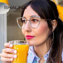 SHAUNA Double Rims Anti-Blue Light Fashion Metal Cat Eye Eyeglasses Frames Optical Frame Spring Hinge 2024 - buy cheap