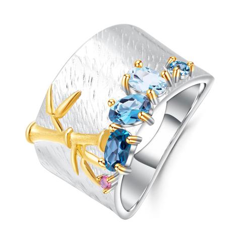 Женское кольцо с натуральным голубым топазом GEM'S BALLET, ювелирное изделие из серебра 925 пробы, ювелирное изделие ручной работы из бамбука 2022 - купить недорого
