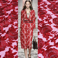 Tecidos bordados de rendas perolados vermelho escuro gaze outono vestido de vestuário materiais de costura pano para alfaiate tecido frete grátis 2024 - compre barato