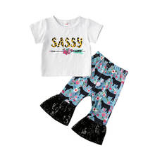 0-3Y Toddler Kids Baby Girls Clothes Sets Letter Floral Print T-shirt Top+Sequined Flare Long Pants Clothes 2PCS Outfits Set 2024 - buy cheap