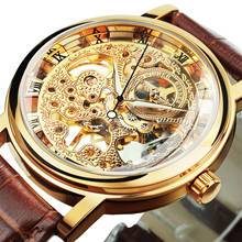 WINNER-Reloj de pulsera de oro para hombre, accesorio masculino de pulsera con mecanismo automático, complemento mecánico de marca de lujo con correa de cuero 2024 - compra barato