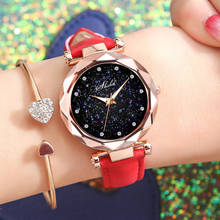Relógio luxuoso feminino, mostrador estrelado, versátil, pulseira de couro rosa, quartzo, relógio de ladise 2024 - compre barato