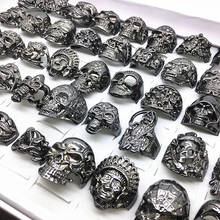 30 unids/lote de anillos de calavera negra para hombre, joyería gótica de estilo Punk Rock para motorista, venta al por mayor 2023 - compra barato
