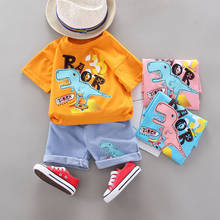 Conjuntos de ropa de verano para niños pequeños, Camiseta de algodón con estampado de dinosaurio + pantalones cortos de mezclilla, ropa para niños de dos piezas 2024 - compra barato