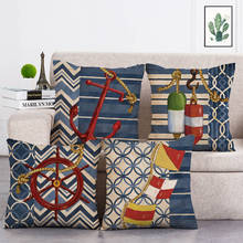 45*45cm Cushion Cover Blue Anchor Nautical Marine Style Linen/Cotton Pillow Case Home Decorative Pillows Cover For Sofa Car T96 2024 - buy cheap