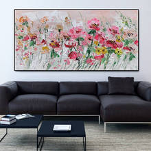 Cuchillo pintado a mano sin marco, pintura al óleo de flores rosas sobre lienzo, paleta grande de pinturas 3D para sala de estar, arte abstracto moderno 2024 - compra barato