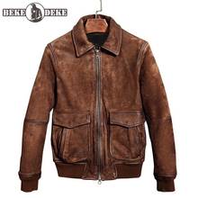 Vintage Men Cow Leather Motorcycle Jacket Autumn Casual Outerwear Genuine Leather Coat Lapel Long Sleeve Pocket Bomber Jackets 2024 - buy cheap