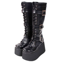 Marca angélica artesanal mulheres motocicleta legal punk botas senhora lolita cunhas sapatos mulher gótico salto alto bombas 3 tiras 10cm 2024 - compre barato