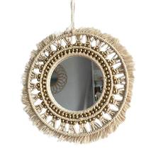 Бежевое круглое богемное зеркало макраме ручной работы Хлопок Веревка зеркало навесное домашнее настенное украшение для комнаты 2024 - купить недорого