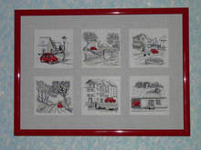 ZZ MM Top Quality Beautiful Lovely Counted Cross Stitch Kit Red Car Parked Scenic House Home Little Town City permin 2024 - buy cheap