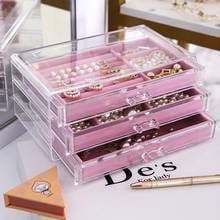 Makeup Organizer Cosmetic Storage Box Transparent Acrylic Box  Desktop Jewelry Storage Display Box 3 Drawers With Flannel Tray 2024 - buy cheap