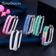 ThreeGraces Cute Multicolor Cubic Zirconia Paved Silver Color Small Rectangle Hoop Earrings for Women Femme Party Jewelry ER551 2024 - buy cheap