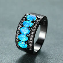 Luxury Female Blue Fire Opal Ring Vintage 14KT Black Gold Cross Wedding Rings For Women Promise Love Oval Engagement Ring 2024 - buy cheap