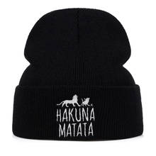 Novo chapéu de inverno hakuna matata, masculino e feminino, bordado, casual, com punhos, hip-hop, novo, 2019 2024 - compre barato