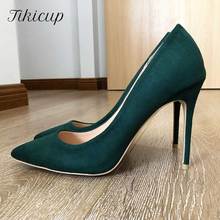 Tikicup-zapatos de tacón alto de aguja para mujer, calzado elegante de vestir Formal, punta estrecha, talla grande 33-45, color verde oscuro 2024 - compra barato