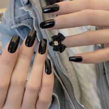 American punk style Black pure color with  butterfly bow 3d decorated fake nails Japanese lady full nail tips 24pcs with glue 2024 - buy cheap