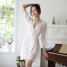 Gauze Cardigan Lace Sleeve Nightgown Perspective Sexy Temptation Home Clothes Sexy Underwear Set See Through Lace Dressing Robe 2024 - buy cheap