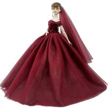 Vestido de princesa para boneca barbie, vestido vermelho escuro com ombro de fora, roupas de festa de casamento, acessórios de boneca de 30cm, brinquedo para presente de menina, 1/6 2024 - compre barato