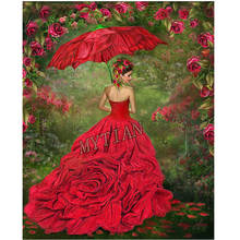 Полная квадратная/круглая дрель 5D Сделай Сам алмазная живопись красная роза платье для женщин Вышивка Узор крестиком комплект мозаичные наклейки на стену 2024 - купить недорого