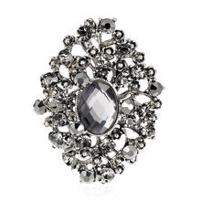 Plated Oval Grey Crystal Flower Brooches For Women Weddings Bridal Party Banquet Brooch Pins Decorations Accessories AC003 2024 - buy cheap