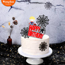 Человек-паук черный паук супер герой вечерние тема Топпер для торта «С Днем Рождения» для маленьких мальчиков Дети сувениры вечерние принадлежности для украшения тортов 2024 - купить недорого